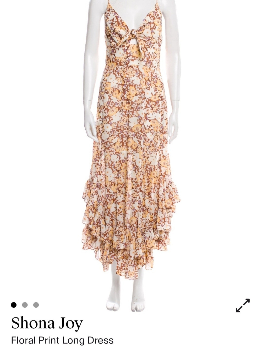 Shona Joy Cream and Tan Floral Maxi Skirt with Ruffle Tiers